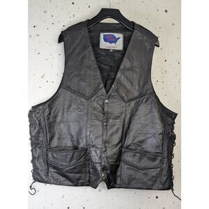 LIBERTY LEATHER MOTORCYCLE Black vest 80s VINTAGE Size 56 | 250979
